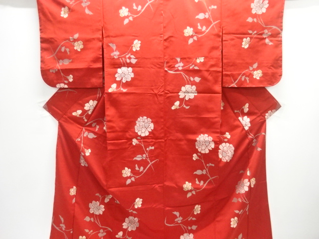JAPANESE KIMONO / ANTIQUE KIMONO / TAISHO ROMAN STYLE / SILK / WOVEN FLOWERS